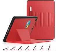 SEYMAC stock Coque pour iPad 9eme/8eme/7eme Generation 2021/2020/2019, Housse Étui pour iPad 10,2 Pouces avec [Support Multi-Angles] Porte-Crayon & Fente pour Carte, Veille/Réveil Automatique (Rouge)