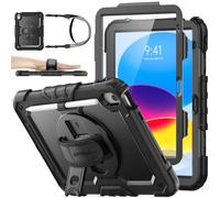 SEYMAC stock Coque pour iPad (A16) 11ème/10ème Génération 11/10,9 Pouces 2025/2022, Coque Antichoc avec Protecteur D'écran, Support Rotatif à 360°/Dragonne, Porte-Crayon et Bandoulière, Noir