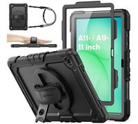 SEYMAC stock Coque pour Samsung Galaxy Tab A11+ Plus 11'' 2025/ A9+ Plus 11'' 2023, Coque Antichoc avec Protecteur D'écran Porte-Stylo [Dragonne Rotative à 360] et Support, Noir