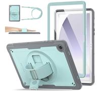 SEYMAC stock Coque pour Samsung Galaxy Tab A9 Plus 11'' 2023, Coque Antichoc Robuste Galaxy A9+ Plus avec Dragonne Rotatif à 360°/Support/Protecteur D'écran/Bandoulière/Porte-Stylo, (Bleu Clair/Gris)