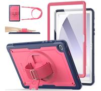 SEYMAC stock Coque pour Samsung Galaxy Tab A9 Plus 11'' 2023, Coque Antichoc Robuste Galaxy A9+ Plus avec Dragonne Rotatif à 360°/Support/Protecteur D'écran/Bandoulière/Porte-Stylo, (Rouge/Bleu foncé)