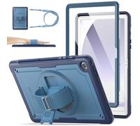 SEYMAC stock Coque pour Samsung Galaxy Tab A9 Plus 11'' 2023, Coque Antichoc Robuste Galaxy A9+ Plus avec Dragonne Rotatif à 360°/Support/Protecteur D'écran/Bandoulière/Porte-Stylo, (Bleu foncé)
