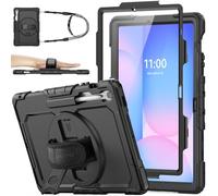 SEYMAC stock Coque pour Samsung Galaxy Tab S10 FE Plus / S10 FE+ 13.1 Pouces 2025, Coque Antichoc avec Protecteur D'écran Porte-Stylo [Dragonne Rotative à 360] et Support, Noir