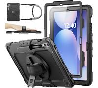 SEYMAC stock Coque pour Samsung Galaxy Tab S10+ Plus 2024/ S9 FE+ Plus / S9 Plus 12.4'' 2023, Coque Antichoc avec Protecteur D'écran Porte-Stylo [Dragonne Rotative à 360] et Support (Noir)