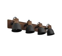 Seynave Applique Spot CLYDE 4 Lampes en Métal Noir Mat et Imprimé Bois, Douille E14, Puissance Max 40 Watts, Hauteur 15 cm, Longueur 65 cm, Style Industriel et Moderne