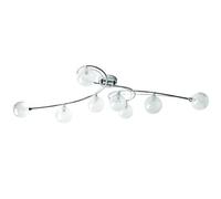 Seynave CRYSTAL Plafonnier 8 Lampes en Métal Chromé, Design Moderne et Élégant, Douille G9, Puissance Max 28 Watts, Hauteur 30 cm, Longueur 120 cm, Largeur 55 cm, Bras Élancés avec Boules de Verre