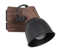 Seynave Spot Clyde 1 Lampe en Métal Noir et Bois imprimé Style Industriel, Moderne Largeur 22,3 cm, Longueur 18 cm Douille E14
