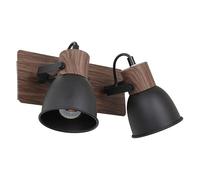 Seynave Spot Clyde 2 Lampes en Métal Noir et Bois imprimé Style Industriel, Moderne Longueur 30 cm, Largeur 17 cm Douille E14