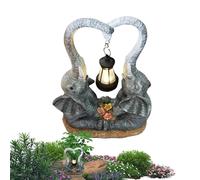 Seyrnicay Lampe solaire éléphant - Résine double éléphant décoration extérieure étanche - Éclairage LED sculptures et statues décoratives pour jardin, cour, terrasse, porche, balcon