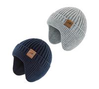 SEYUFN Bonnet Enfant Garcon Hiver Bonnet Bebe Fille Dinosaure Tricot Chapeau Bebe Garcon Large Protection des Oreilles (FR/ES, Âge, 6 Mois, 24 Mois, A-Bleu Marine&Gris)