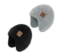 SEYUFN Bonnet Enfant Garcon Hiver Bonnet Bebe Fille Dinosaure Tricot Chapeau Bebe Garcon Large Protection des Oreilles (FR/ES, Âge, 3 Ans, 8 Ans, A-Noir&Gris)