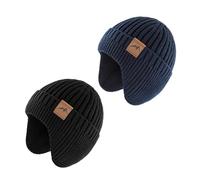 SEYUFN Bonnet Enfant Garcon Hiver Bonnet Bebe Fille Dinosaure Tricot Chapeau Bebe Garcon Large Protection des Oreilles (FR/ES, Âge, 3 Ans, 8 Ans, A-Noir&Bleu Marine)