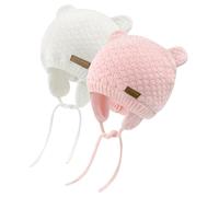 SEYUFN Bonnets d'hiver pour bébé garçon,Filles en Bas âge,Chapeaux tricotés Chauds pour bébé, Casquette doublée en Polaire avec Cache-Oreilles (FR/ES, Âge, 0 Mois, 6 Mois, Blanc+Rose)