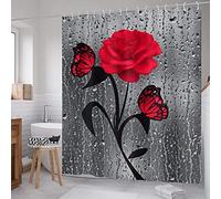 SEYUMI Rideau de Douche des Roses Rideau Douche 3D Rouge Anti Moisissure Tissu Polyester Rideau Salle de Bain pour Baignoire, Rideaux de Douche 240x200 avec 12 Crochets