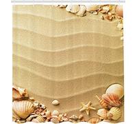 SEYUMI Rideau de Douche Plage Rideau Douche Anti Moisissure Coquille 3D Rideau Salle de Bain Tissu Polyester pour Baignoire, Rideaux de Douche 120 x 200 avec 8 Crochets