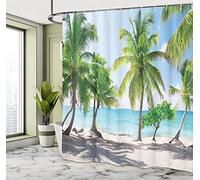 SEYUMI Rideau de Douche Plage Rideau Douche Anti Moisissure Paysage Bord de Mer avec Palmiers 3D Rideau Salle de Bain Tissu Polyester pour Baignoire, Rideaux de Douche 180x200 avec 12 Crochets