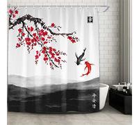 SEYUMI Rideau de Douche Style Japonais 3D Fleurs de Cerisier Anti Moisissure Tissu Polyester pour Salle de Bain, Baignoire 180x200 avec 12 Crochets
