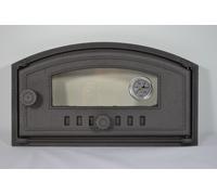 SEZAM - 48x27cm -Porte de four à pizza Porte de four en fonte pour four à pizza avec thermomètre, four, porte de cheminée avec vitre, porte de four à bois Porte de poêle en faïence