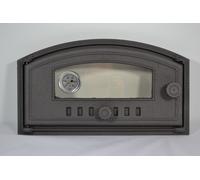 SEZAM - 48x27cm - Porte de four à pizza Porte de four en fonte pour four à pizza avec thermomètre, four, porte de cheminée avec vitre, porte de four à bois Porte de poêle en faïence