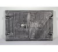 SEZAM double porte de four en fonte avec loquet, rectangulaire, porte de four à pizza - four à pain - porte de four en pierre, 42 x 3 x 27,2 cm, Argent peint