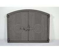 SEZAM double porte légère pour fours en fonte - avec verrou de porte, demi-cercle, porte four à pizza - four à pain - porte four en pierre, 48 x 3 x 38 cm, graphite peint