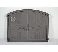 SEZAM double porte lumineuse pour fours en fonte avec thermomètre 500 °C - avec verrou demi-rond, porte four à pizza - four à pain - porte four en pierre, 48 x 3 x 38 cm, graphite peint