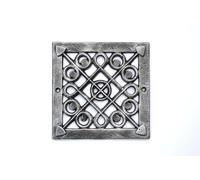 SEZAM OZ112 - Grille d'aération en fonte - 17,7 x 0,5 x 17,7 cm - Pour poêles en faïence, fours à bois et cheminées - Grille d'air chaude - Grille d'air carrée pour four - OZ112 (vieux argent)