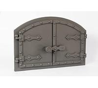 SEZAM Porte de four double en fonte avec loquet de porte, aspect rivet, porte de four à pizza - four à pain - porte de four en pierre, 53,2 x 5,5 x 35,5 cm, graphite