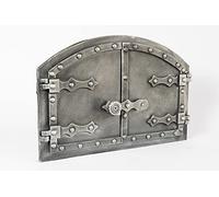 SEZAM Porte de four double en fonte avec loquet de porte, aspect rivet, porte de four à pizza - four à pain - porte de four en pierre, 53,2 x 5,5 x 35,5 cm, Argent ancien