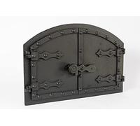 SEZAM Porte de four double en fonte avec loquet de porte, aspect rivet, porte de four à pizza - four à pain - porte de four en pierre, 53,2 x 5,5 x 35,5 cm, Le noir