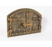 SEZAM Porte de four double en fonte avec loquet de porte, aspect rivet, porte de four à pizza - four à pain - porte de four en pierre, 53,2 x 5,5 x 35,5 cm, or antique