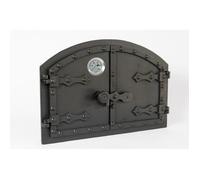 SEZAM Porte de four double en fonte avec thermomètre 500°C, aspect rivet, porte de four à pizza - four pain - porte de four en pierr
