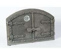 SEZAM Porte de four double en fonte avec thermomètre 500 °C, avec loquet de porte, aspect rivet, porte de four à pizza - four à pain - porte de four en pierre, 53,2 x 5,5 x 35,5 cm, sans peinture