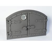 SEZAM Porte de four double en fonte avec thermomètre 500 °C, avec loquet de porte, aspect rivet, porte de four à pizza - four à pain - porte de four en pierre, 53,2 x 5,5 x 35,5 cm, peinture graphite