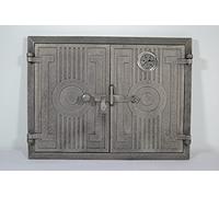 SEZAM Porte de four double en fonte avec thermomètre 500 °C avec loquet de porte, rectangulaire, porte de four à pizza - four à pain - porte de four en pierre, 43,7 x 3 x 33 cm, Non peint