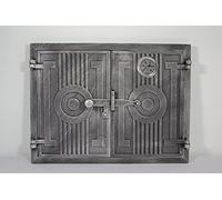 SEZAM Porte de four double en fonte avec thermomètre 500 °C avec loquet de porte, rectangulaire, porte de four à pizza - four à pain - porte de four en pierre, 43,7 x 3 x 33 cm, Argent peint