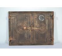 SEZAM Porte de four double en fonte avec thermomètre 500 °C avec loquet de porte, rectangulaire, porte de four à pizza - four à pain - porte de four en pierre, 43,7 x 3 x 33 cm, couleur cuivre peint