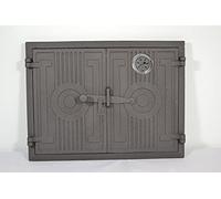SEZAM Porte de four double en fonte avec thermomètre 500 °C avec loquet de porte, rectangulaire, porte de four à pizza - four à pain - porte de four en pierre, 43,7 x 3 x 33 cm, graphite peint