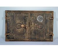 SEZAM Porte de four double en fonte avec thermomètre 500 °C avec loquet de porte, rectangulaire, porte de four à pizza - four à pain - porte de four en pierre, 42 x 3 x 27,2 cm, cuivre peint