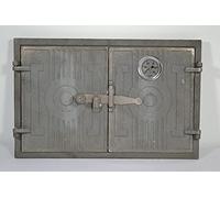 SEZAM Porte de four double en fonte avec thermomètre 500 °C avec loquet de porte, rectangulaire, porte de four à pizza - four à pain - porte de four en pierre, 42 x 3 x 27,2 cm, sans peinture