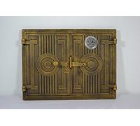 SEZAM Porte de four double en fonte avec thermomètre 500 °C avec loquet de porte, rectangulaire, porte de four à pizza - four à pain - porte de four en pierre, 43,7 x 3 x 33 cm, peint en vieil or