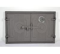 SEZAM Porte de four double en fonte avec thermomètre 500 °C avec loquet de porte, rectangulaire, porte de four à pizza - four à pain - porte de four en pierre, 42 x 3 x 27,2 cm, graphite peint