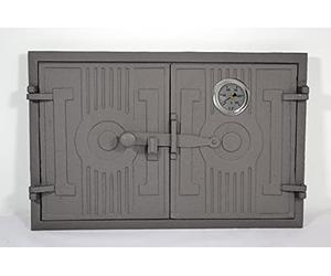 SEZAM Porte de four double en fonte avec thermomètre 500 °C avec loquet de porte, rectangulaire, porte de four à pizza - four à pain - porte de four en pierre, 42 x 3 x 27,2 cm, graphite peint