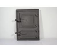 SEZAM Porte de four en fonte à 2 portes - avec loquet de porte, porte de four à pain - porte de four en pierre - porte de four à pizza 39 x 3 x 29 cm - rectangulaire, graphite peint