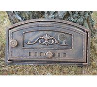 SEZAM Porte de four en fonte avec thermomètre 500 °C, ouverture à droite, porte de four à pizza - four à pain - porte de four en pierre, 48,2x6,5x27,5 cm - semi-circulaire, peinture cuivrée