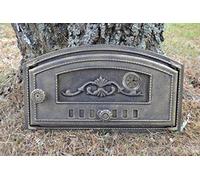 SEZAM Porte de four en fonte avec thermomètre 500 °C, ouverture à droite, porte de four à pizza - four à pain - porte de four en pierre, 48,2x6,5x27,5 cm - semi-circulaire, peinture ancienne or