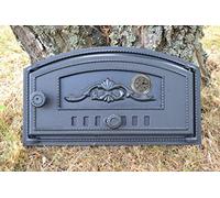 SEZAM Porte de four en fonte avec thermomètre 500 °C, ouverture à droite, porte de four à pizza - four à pain - porte de four en pierre, 48,2x6,5x27,5 cm - semi-circulaire, peinture noire