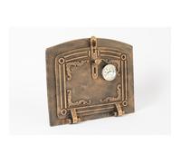 SEZAM Porte de four en fonte - avec thermomètre 500°C, semi-circulaire, porte de four à pizza - porte de four à pain - 31,5 x 37 cm