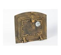 SEZAM Porte de four en fonte - avec thermomètre 500°C, semi-circulaire, porte de four à pizza - porte de four à pain - 31,5 x 37 cm