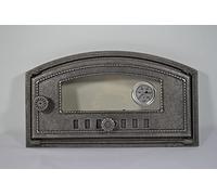 SEZAM Porte de four en fonte avec thermomètre 500 °C, verre résistant à la chaleur, ouverture vers la droite, porte à pizza, four à pain, 48,5 x 6,5 x 27,5 cm, semi-circulaire, sans peinture